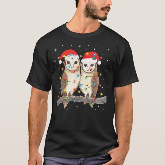 T-shirt Owls Christmas Lights Tree Xmas Owl Lover (Devant)