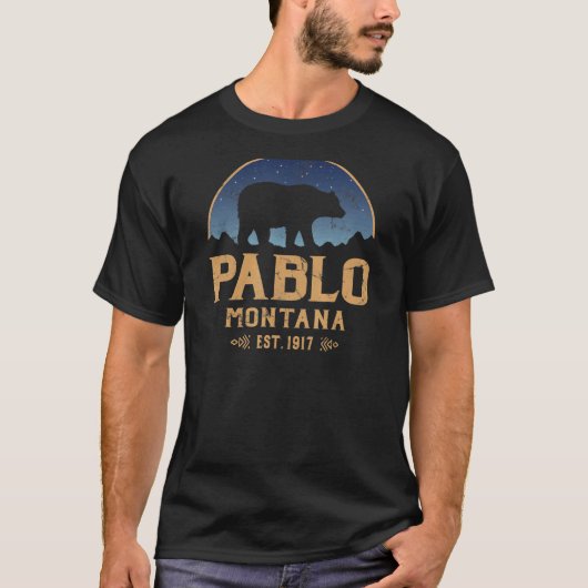 T-shirt Pablo Montana MT Big Sky Country Bear & Mountains (Devant)