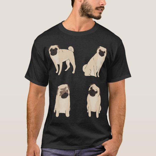 T-shirt Pack d'illustrations de Pug mignon (Devant)