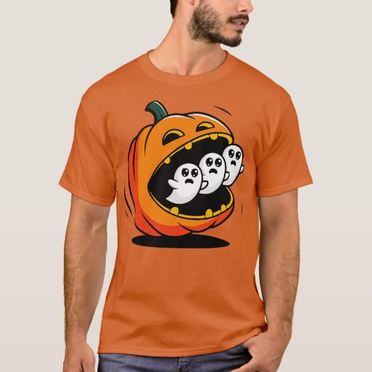 T-shirt PacMan Citrouille Mangeant des Fantômes (Devant)