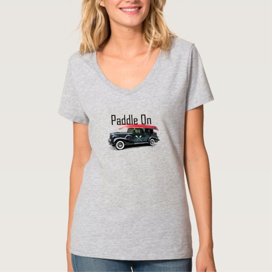 T-shirt Paddle On Classic Car Design - Basic V-Nec pour fe (Devant)