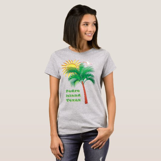 T-shirt Padre Island Texas Palm Tree, Seagull and Sun (Devant entier)