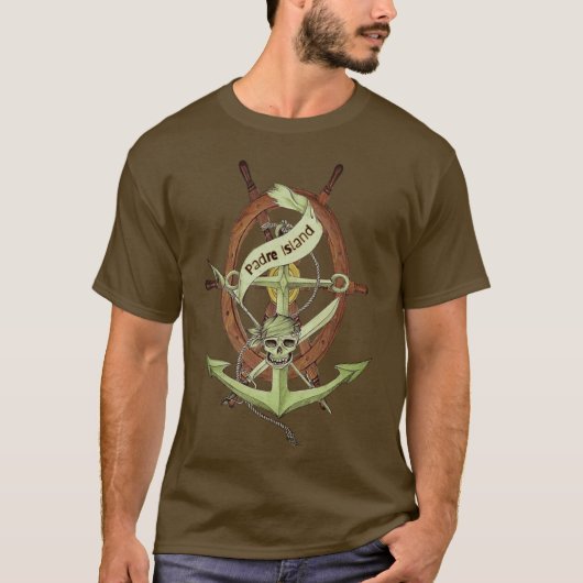 T-shirt Padre Island Texas Pirate Skull and Ancre (Devant)
