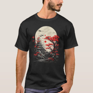 T-shirt Pagode du coucher de soleil Art japonais Mont Fuji