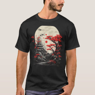 T-shirt Pagode du coucher de soleil Art japonais Mont Fuji