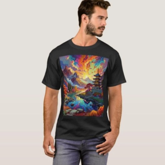 T-shirt Pagode et paysage coloré 