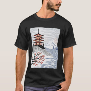 T-shirt Pagode japonaise Mont Fuji Cerisier en Fleurs Pays