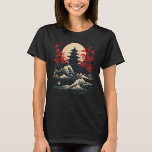 T-shirt Pagode japonaise Sunset Cherry Blossom Art