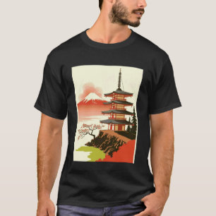 T-shirt Pagode japonaise Temple Mont Fuji Fleur de Cerisie