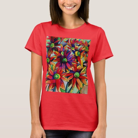 T-shirt Paille marguerite art fleur sauvage multicolore (Devant)