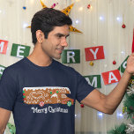 T-shirt Pain d'épices RV Classe C Camper Graphique de Noël<br><div class="desc">Vous pouvez laisser le message "Joyeux Noël" ou customiser le texte sur ce t-shirt avec votre propre slogan. Le lettrage blanc apparaît ci-dessous une illustration d'un RV en pain d'épices. Ce camping-car festif est décoré de glaçons blancs et de bonbons rouges et verts.</div>