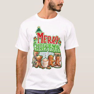 T-shirt Pains d'épices de Noël Joyeux Vert et Enfant avec