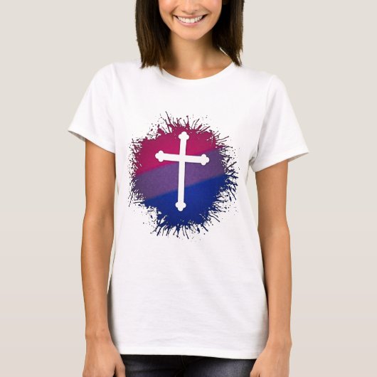 T-shirt Paint Splatz Bisexual Pride Christian Cross (Devant)