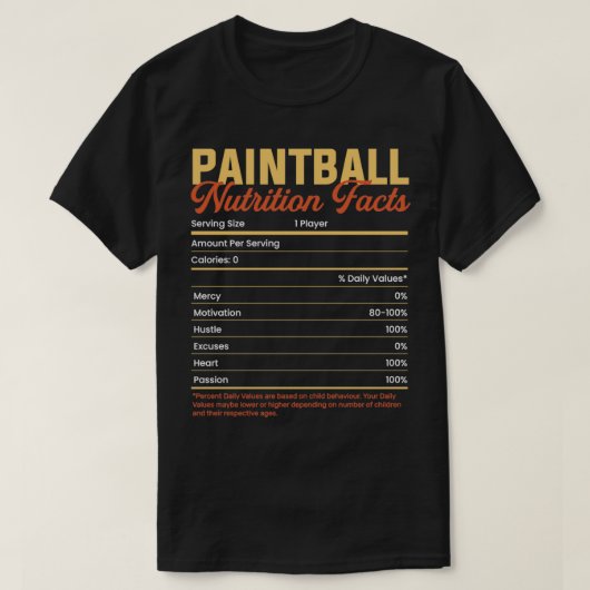 T-shirt paintball Nutrition Facts (Design devant)