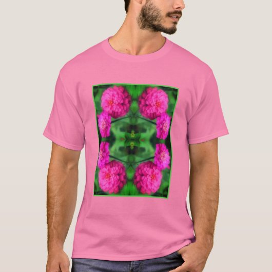 T-shirt Paire de fleurs rose Zinnia gros Abstrait (Devant)