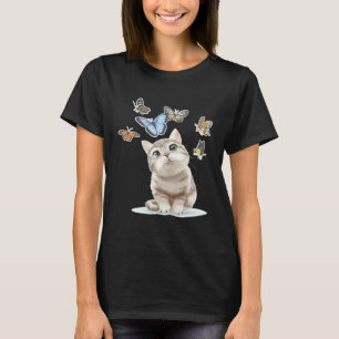 T-shirt Paires assorties Chat mignon avec Papillon coloré