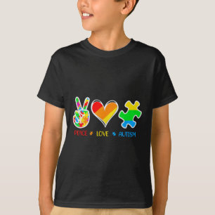 T-shirt Paix Amour Autisme Puzzle Pièces Ruban Autisme Awa