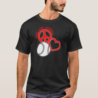 T-shirt Paix-Amour-Base-ball, sur le rouge noir
