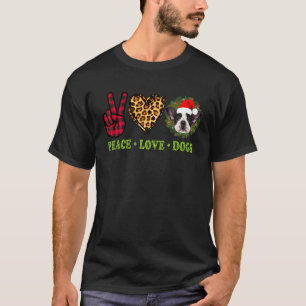T-shirt Paix Amour Bouledogue Français Chien Carreaux Léop
