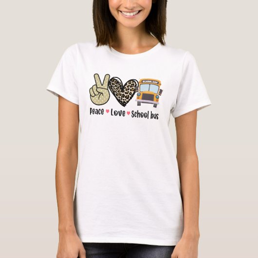 T-shirt Paix, Amour, Bus scolaire (Devant)
