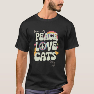 T-shirt Paix Amour Chats Rétro Drôle Groovy Amoureux des C