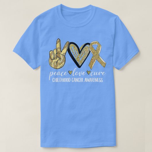 T-shirt Paix Amour Cure Ruban d'or de sensibilisation au c (Design devant)