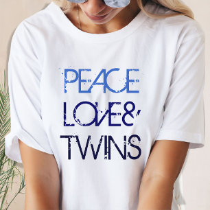 T-shirt Paix, Amour et Jumeaux Blue Ombre Texte