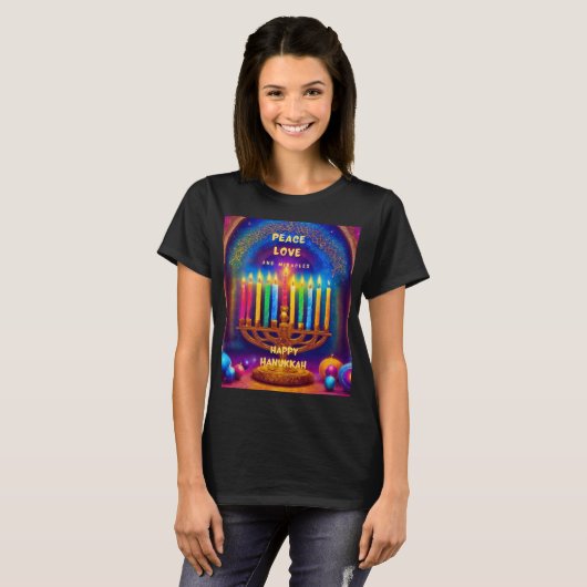 T-shirt Paix, Amour et Miracles - Hanoukka (Devant entier)