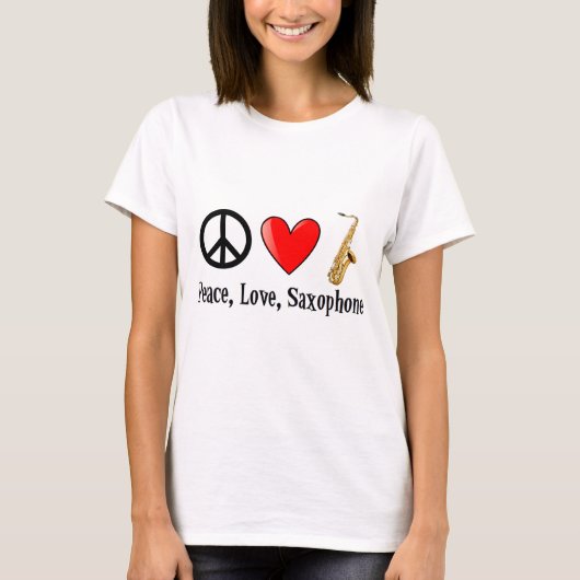 T-shirt Paix, amour, et saxophone (Devant)