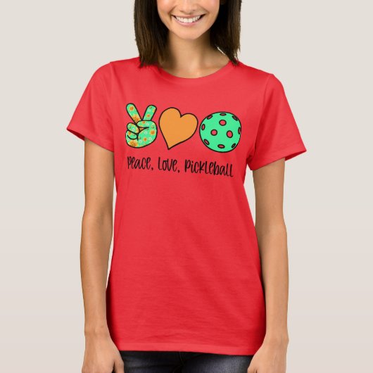 T-shirt Paix, Amour, Pickleball féminin (Devant)