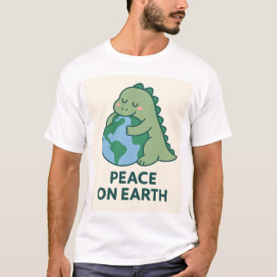 T-shirt Paix sur Terre - Dinosaure vert mignon serrant l'E