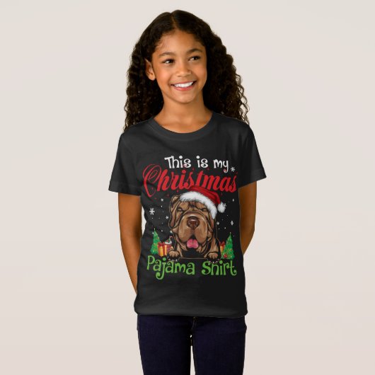 T-Shirt Pajama de Noël de Shar Pei Drôle Amusant Adulte Ch (Devant entier)