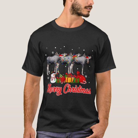 T-shirt Pajama de Noël d'orignal Funny Feux de Noël Animau (Devant)