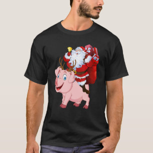 T-shirt Pajama de Noël du Père Noël à cheval de cochon de