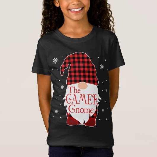 T-Shirt Pajama de Noël Gamer Cadeau Famille Gnome Buffalo (Devant)