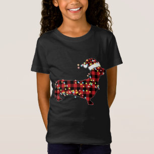 T-Shirt Pajamas de dachshund Noël Rouge Plaid Buffalo