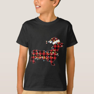 T-shirt Pajamas de dachshund Noël Rouge Plaid Buffalo