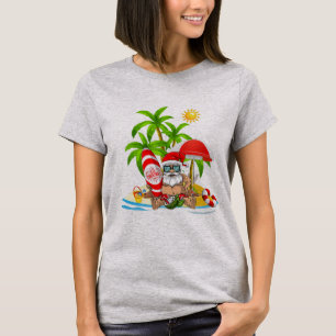 T-shirt Pajamas de Noël d'été Père Noël Surfing Drôle Noël