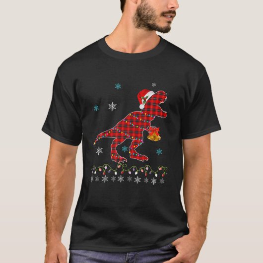 T-shirt Pajamas de Noël du dinosaure rouge de T Rex Plaid (Devant)
