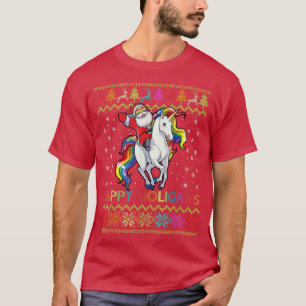 T-shirt Pajamas Gay Noël Père Noël équitation Unicorn Happ