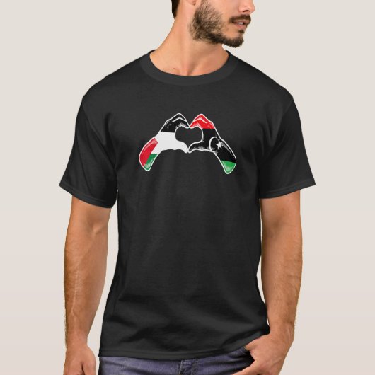 T-shirt Palestine Libya Flag  Palestinian Libyan Heart (Devant)