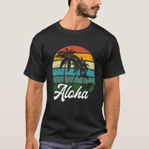 T-shirt Palm Tree d'été Coucher de soleil rétro Aloha Hawa