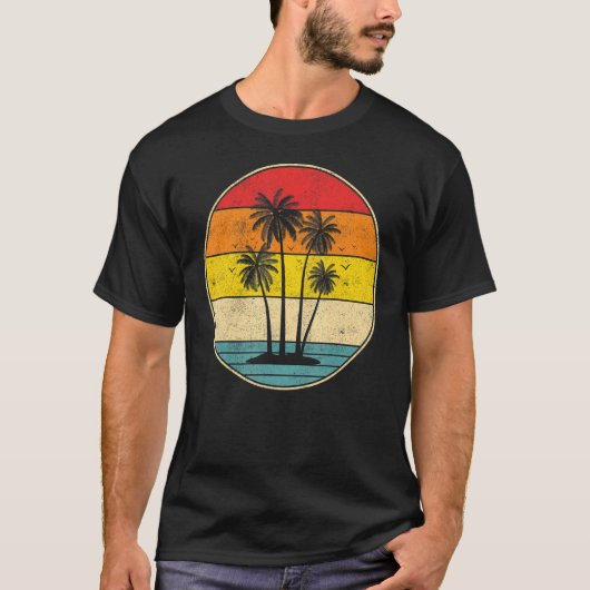 T-shirt Palm Tree Plage Tropicale Mignonne Style Rétro Vin (Devant)
