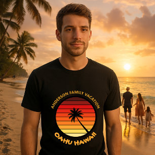 T-shirt Palm Tree Retro Sunset Famille Modèle de vacances