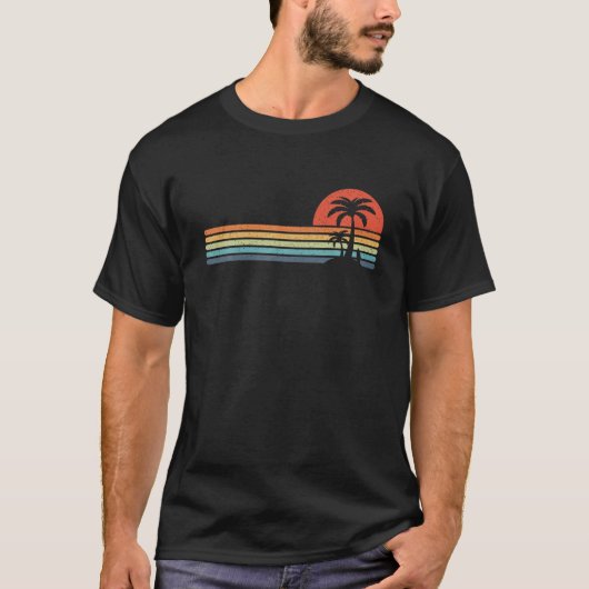 T-shirt Palm Tree Style Rétro Tropical Beach Island Stripe (Devant)