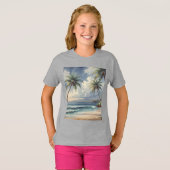 T-shirt Palm Trees Hawaiian Travel Honolulu Blue Sea (Devant entier)