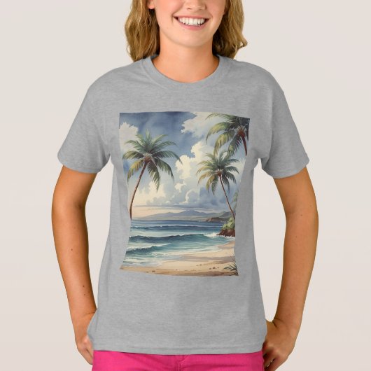 T-shirt Palm Trees Hawaiian Travel Honolulu Blue Sea (Devant)