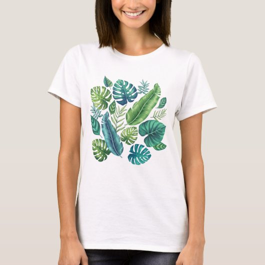 T-shirt Palm vert et Turquoise Tropical Banana Monstera Fe (Devant)