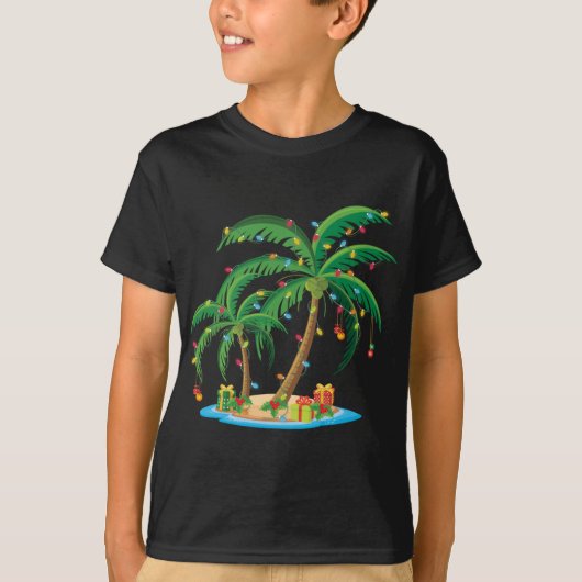 T-shirt Palmier de Noël Tropical Xmas Cadeau Cocotier Lig (Devant)