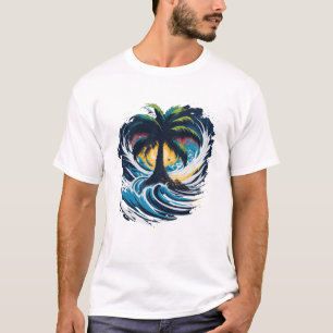 T-shirt Palmier en style peinture avec vague